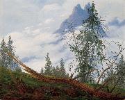 Caspar David Friedrich Mountain Peak with Drifting Clouds oil